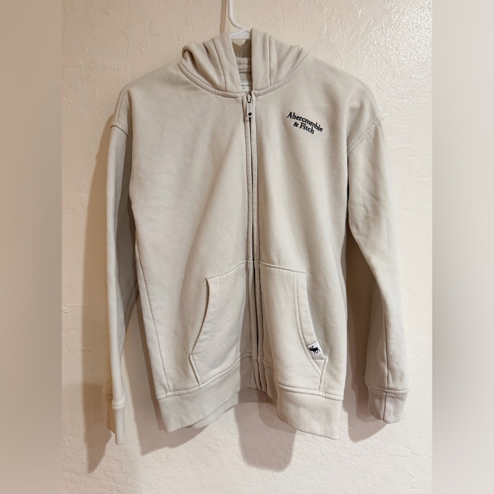 Abercrombie And Fitch Off-White Hoodie Full Zip Sweater Kids Relaxed Fit 11/12